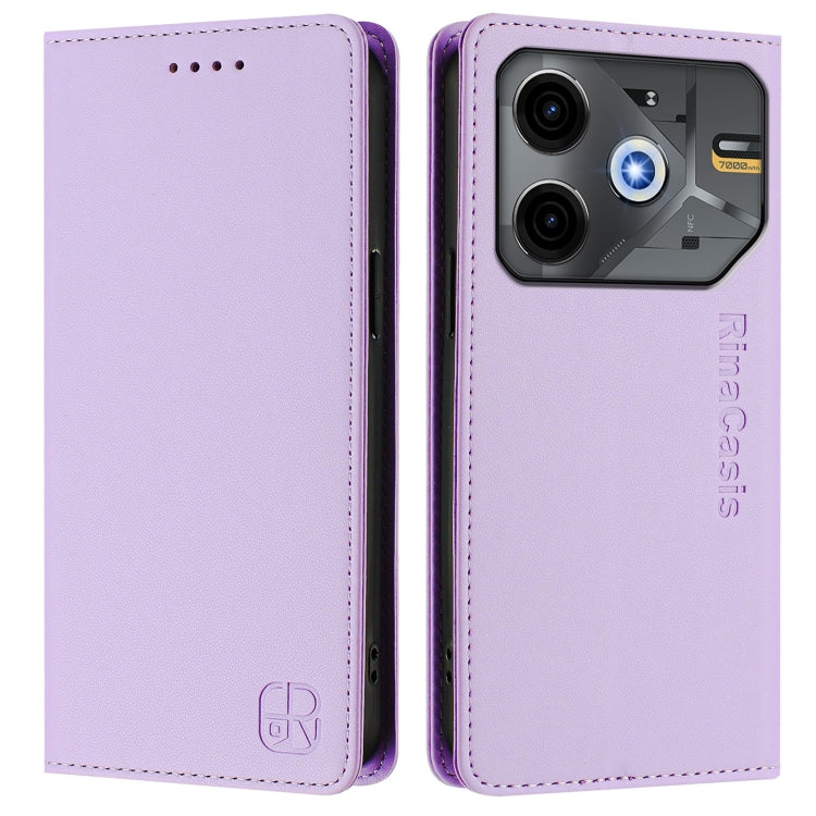 For Tecno Pova 6 Neo RC01 Dual-Folded Magnetic Suction RFID Leather Phone Case