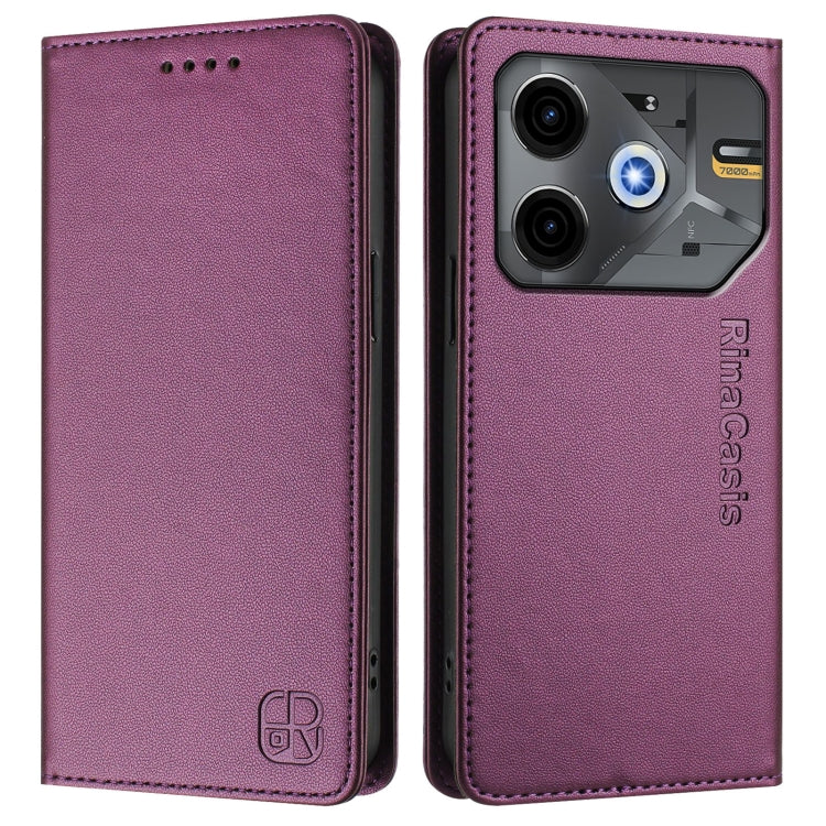 For Tecno Pova 6 Neo RC01 Dual-Folded Magnetic Suction RFID Leather Phone Case