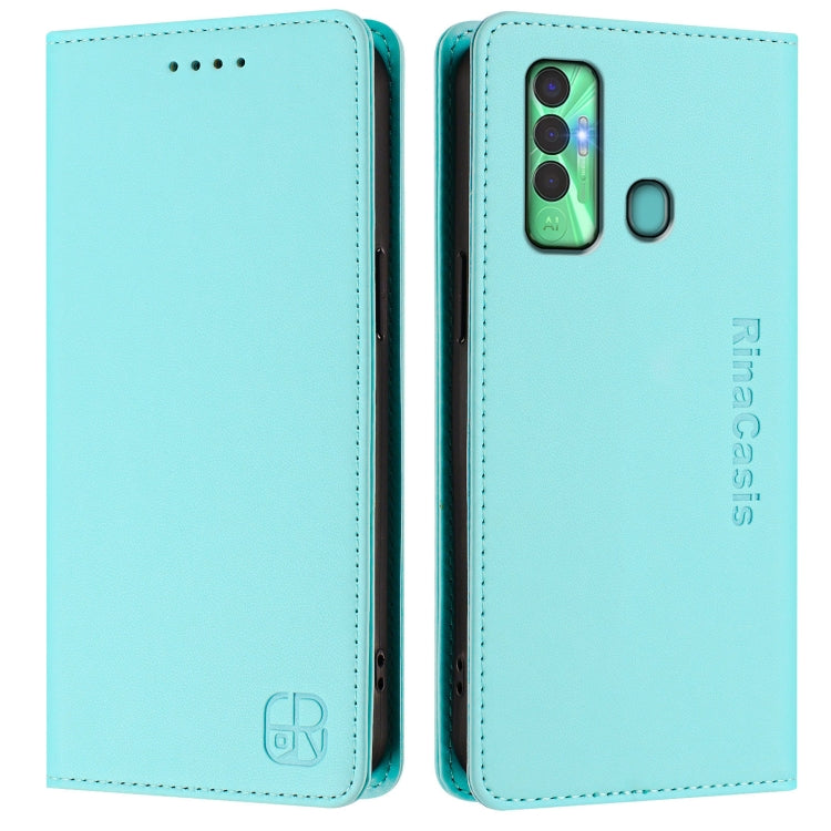 For Tecno Spark 7P RC01 Dual-Folded Magnetic Suction RFID Leather Phone Case