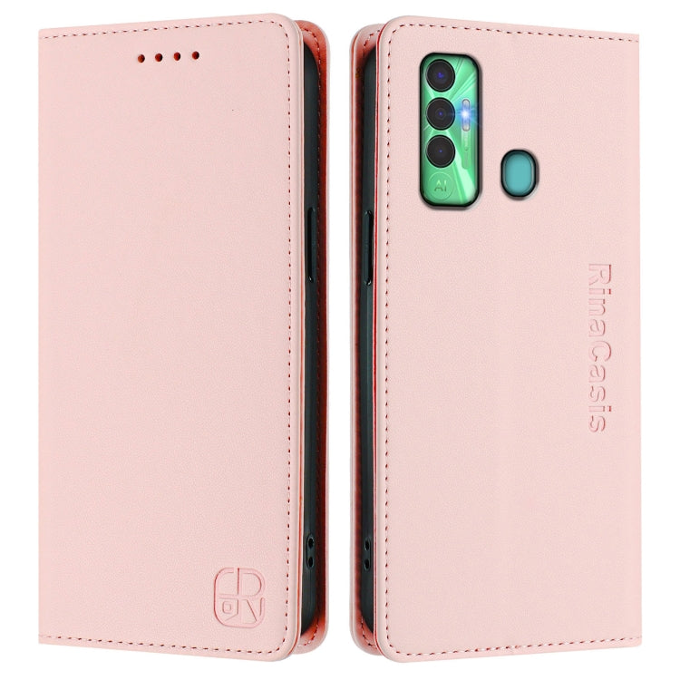 For Tecno Spark 7P RC01 Dual-Folded Magnetic Suction RFID Leather Phone Case