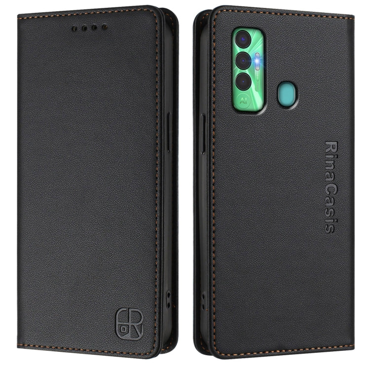For Tecno Spark 7P RC01 Dual-Folded Magnetic Suction RFID Leather Phone Case