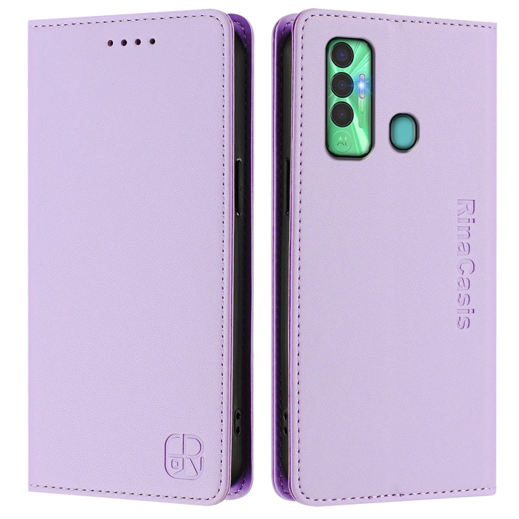 For Tecno Spark 7P RC01 Dual-Folded Magnetic Suction RFID Leather Phone Case