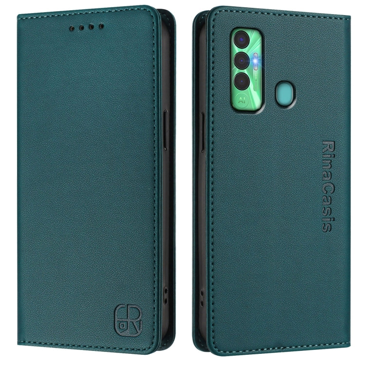 For Tecno Spark 7P RC01 Dual-Folded Magnetic Suction RFID Leather Phone Case