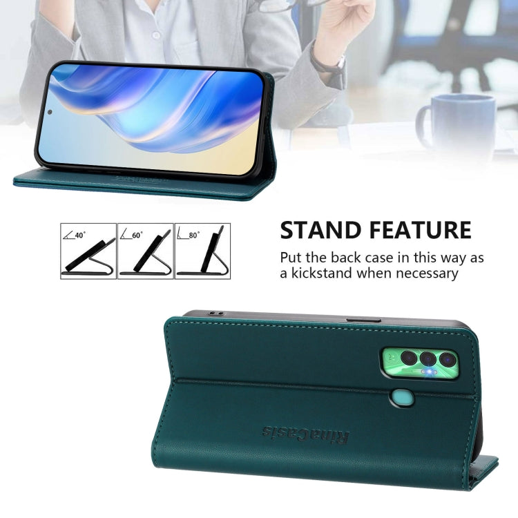 For Tecno Spark 7P RC01 Dual-Folded Magnetic Suction RFID Leather Phone Case