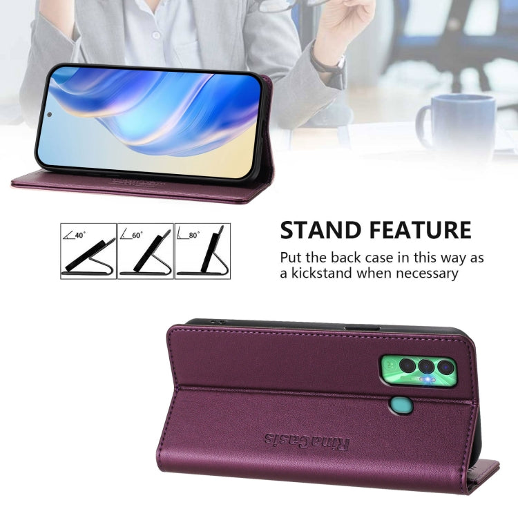 For Tecno Spark 7P RC01 Dual-Folded Magnetic Suction RFID Leather Phone Case
