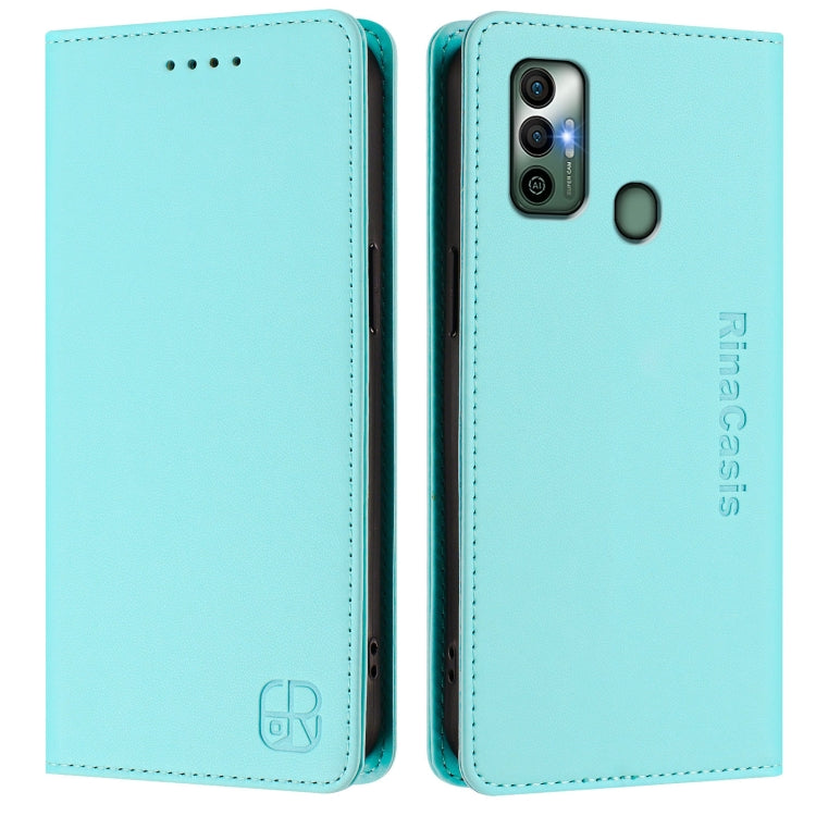For Tecno Spark 7 / 7T RC01 Dual-Folded Magnetic Suction RFID Leather Phone Case