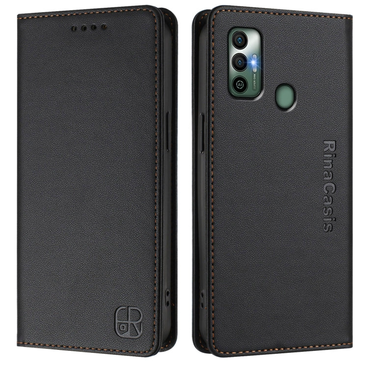 For Tecno Spark 7 / 7T RC01 Dual-Folded Magnetic Suction RFID Leather Phone Case
