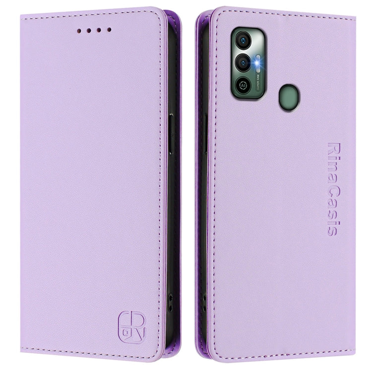 For Tecno Spark 7 / 7T RC01 Dual-Folded Magnetic Suction RFID Leather Phone Case
