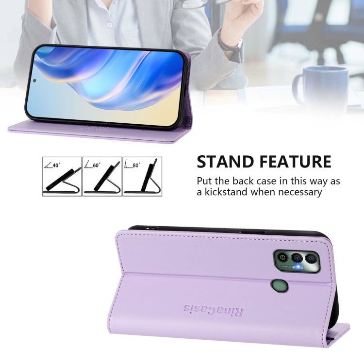 For Tecno Spark 7 / 7T RC01 Dual-Folded Magnetic Suction RFID Leather Phone Case