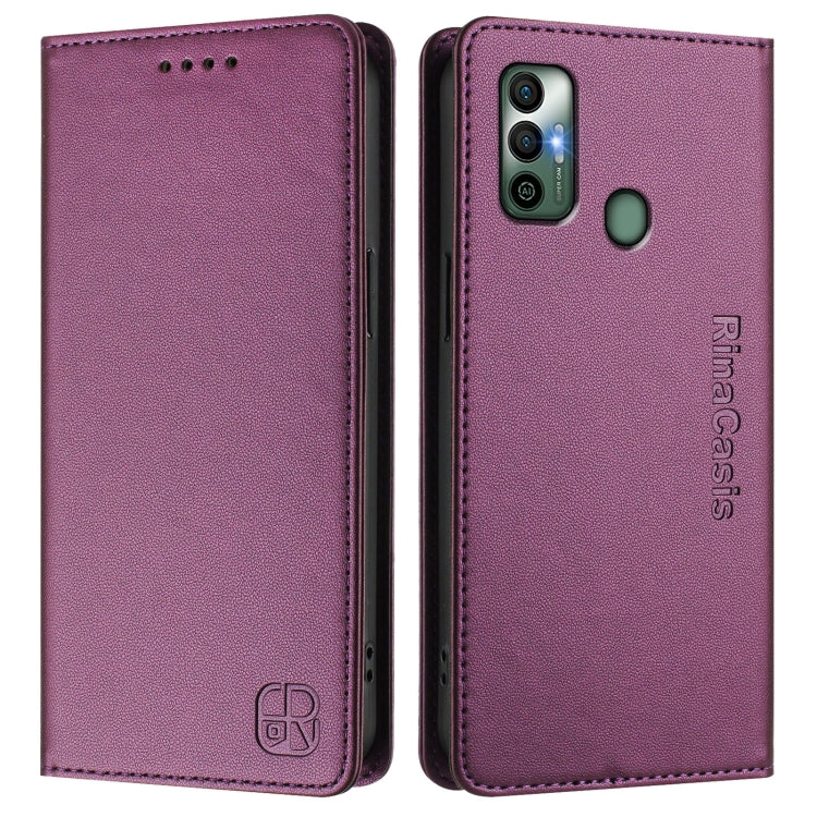 For Tecno Spark 7 / 7T RC01 Dual-Folded Magnetic Suction RFID Leather Phone Case