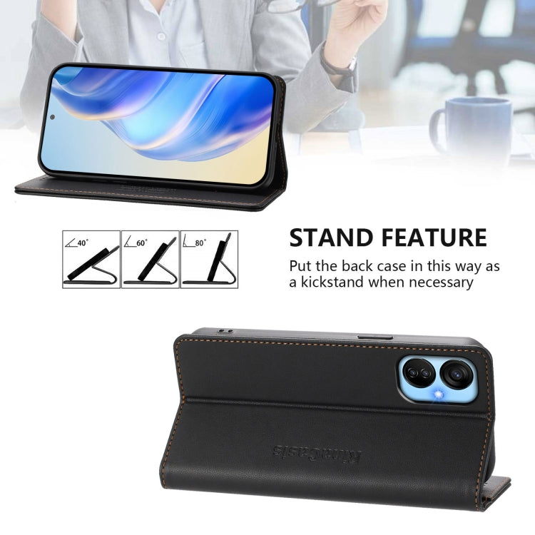 For Tecno Spark 9T / 9 Pro RC01 Dual-Folded Magnetic Suction RFID Leather Phone Case