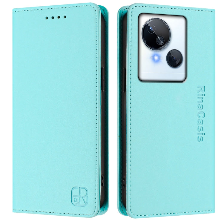 For Tecno Spark 10 5G RC01 Dual-Folded Magnetic Suction RFID Leather Phone Case