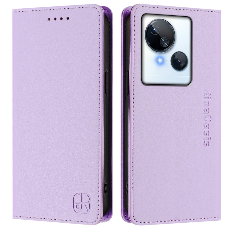 For Tecno Spark 10 5G RC01 Dual-Folded Magnetic Suction RFID Leather Phone Case
