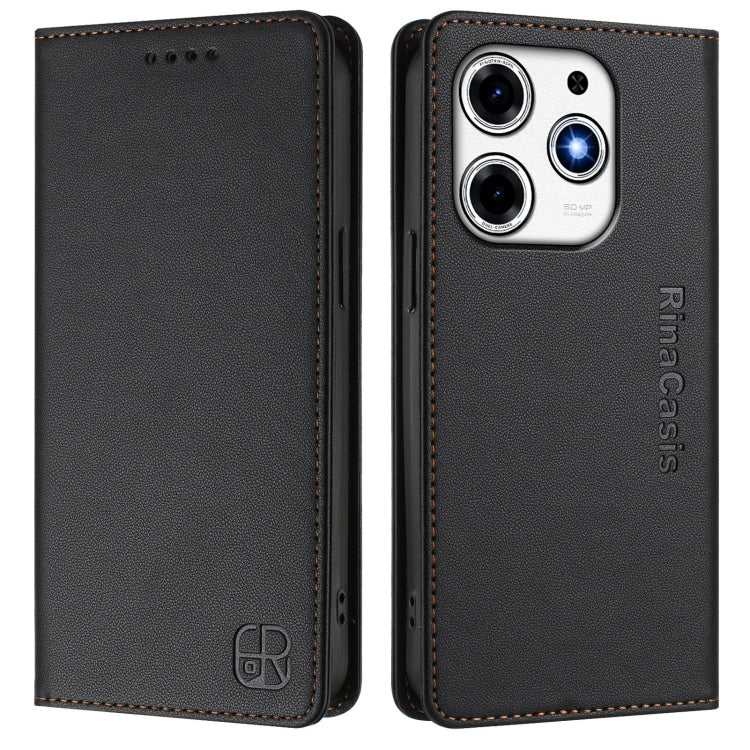 For Tecno Spark 10 Pro Magic RC01 Dual-Folded Magnetic Suction RFID Leather Phone Case