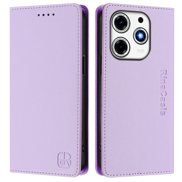 For Tecno Spark 10 Pro Magic RC01 Dual-Folded Magnetic Suction RFID Leather Phone Case