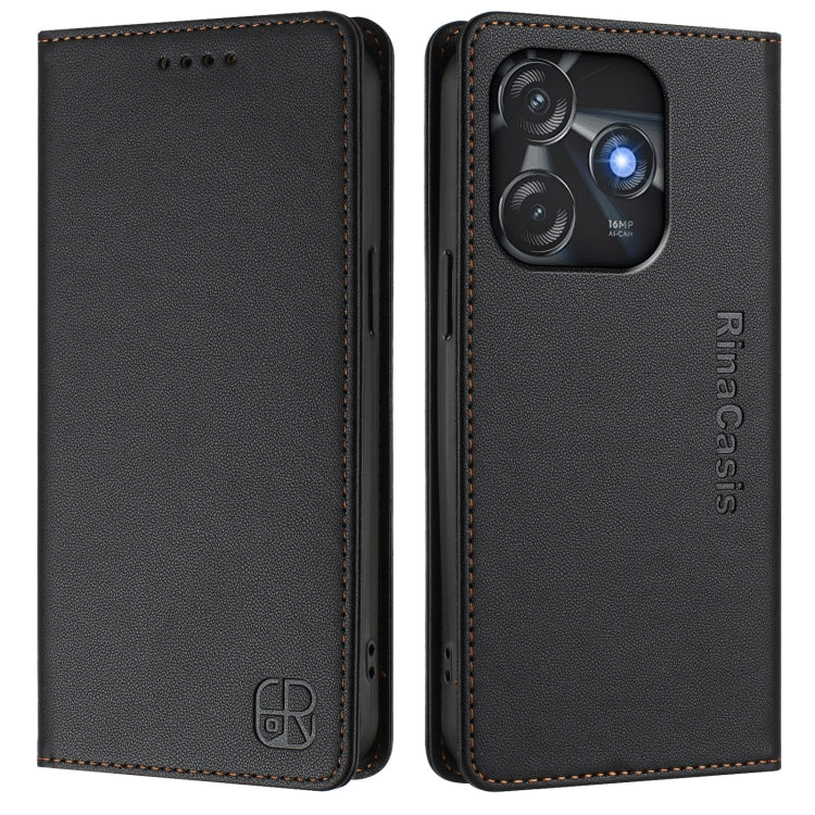 For Tecno Spark 10C / 10 4G RC01 Dual-Folded Magnetic Suction RFID Leather Phone Case