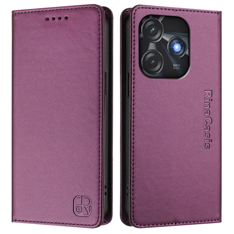 For Tecno Spark 10C / 10 4G RC01 Dual-Folded Magnetic Suction RFID Leather Phone Case