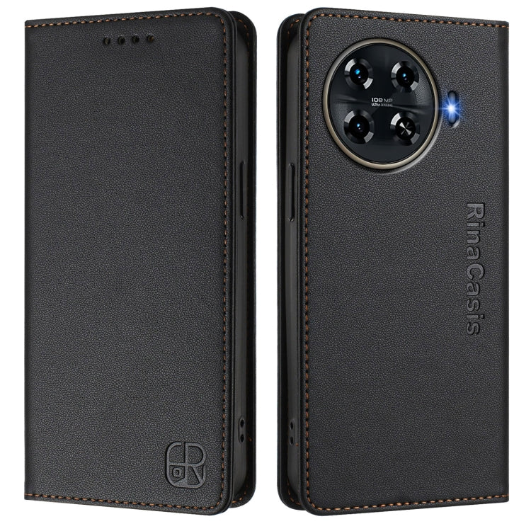 For Tecno Spark 20 Pro+ 4G RC01 Dual-Folded Magnetic Suction RFID Leather Phone Case