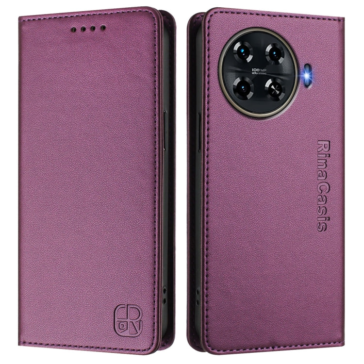 For Tecno Spark 20 Pro+ 4G RC01 Dual-Folded Magnetic Suction RFID Leather Phone Case