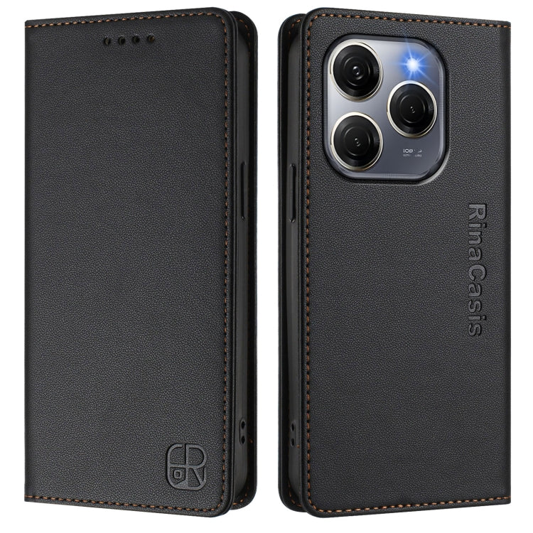 For Tecno Spark 20 Pro 5G RC01 Dual-Folded Magnetic Suction RFID Leather Phone Case