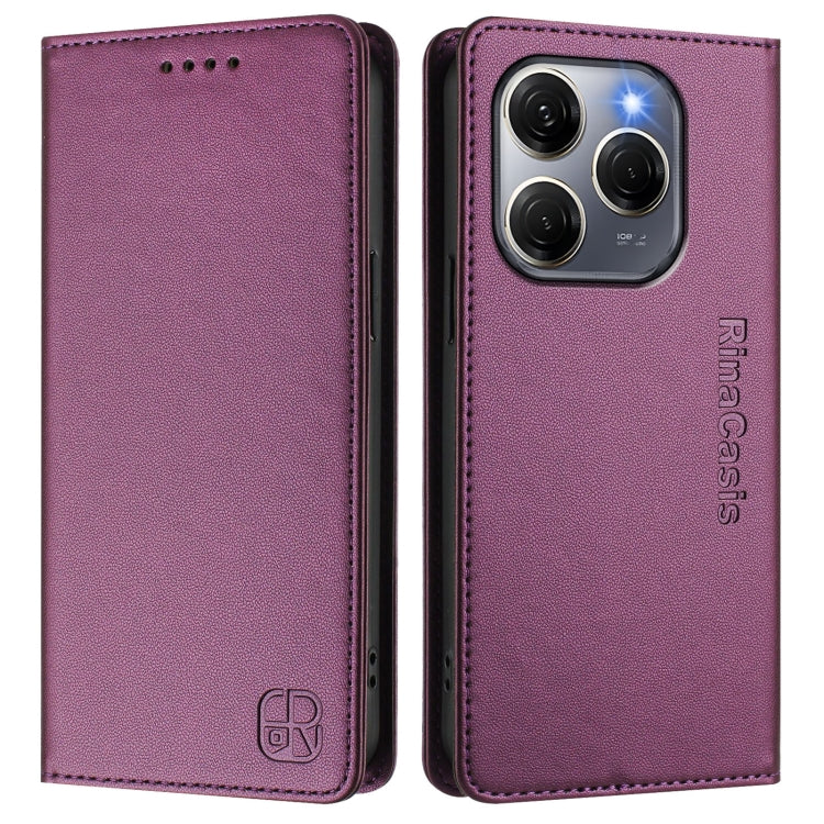For Tecno Spark 20 Pro 5G RC01 Dual-Folded Magnetic Suction RFID Leather Phone Case