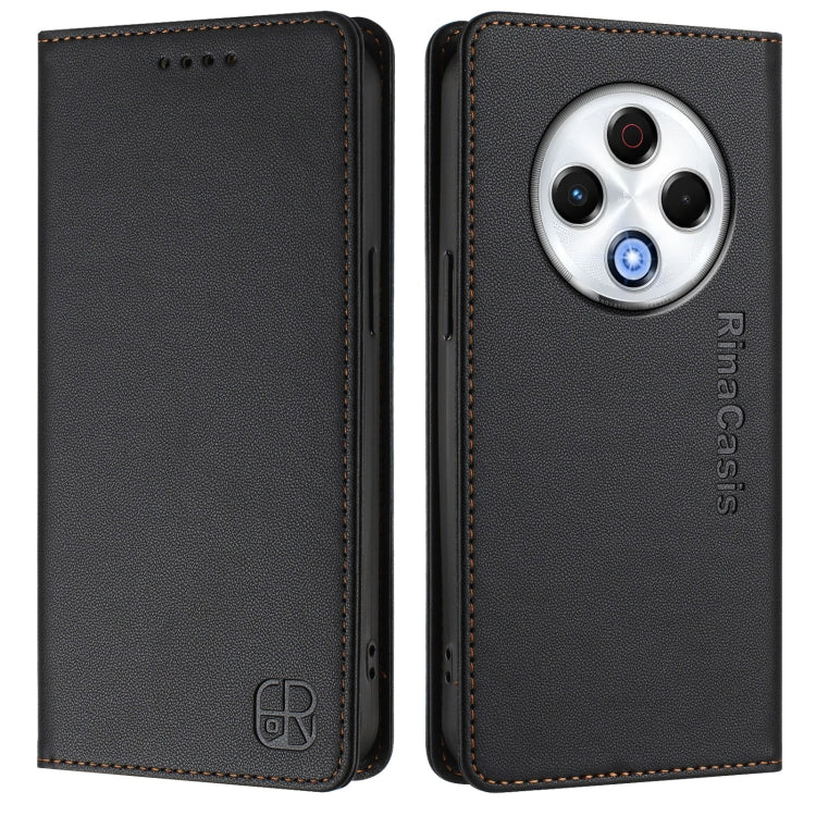 For Tecno Spark 30 4G RC01 Dual-Folded Magnetic Suction RFID Leather Phone Case