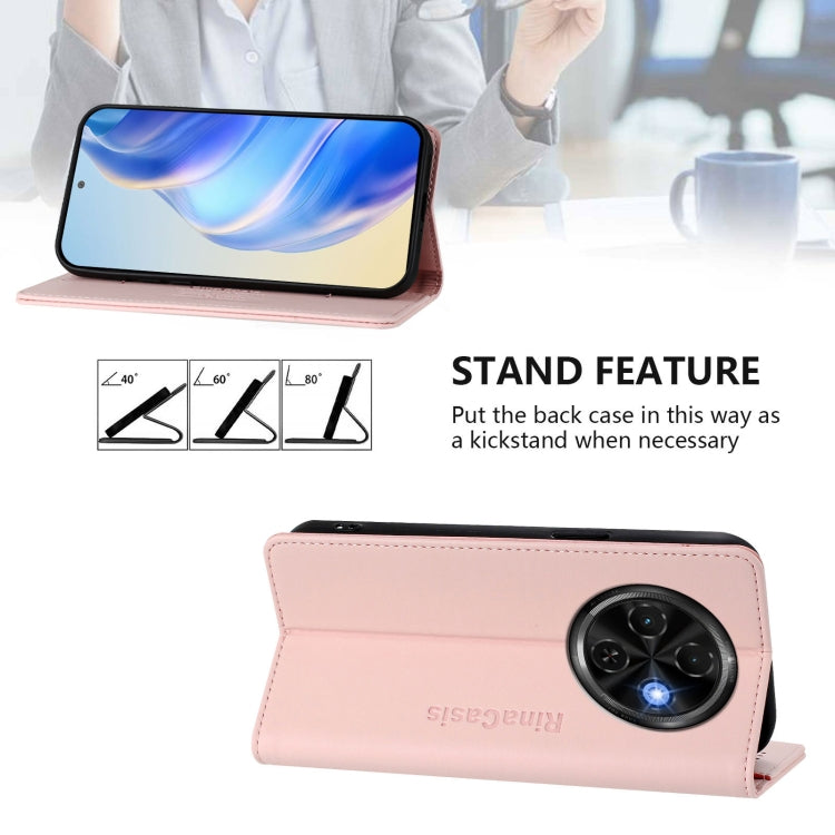 For Tecno Spark 30C RC01 Dual-Folded Magnetic Suction RFID Leather Phone Case