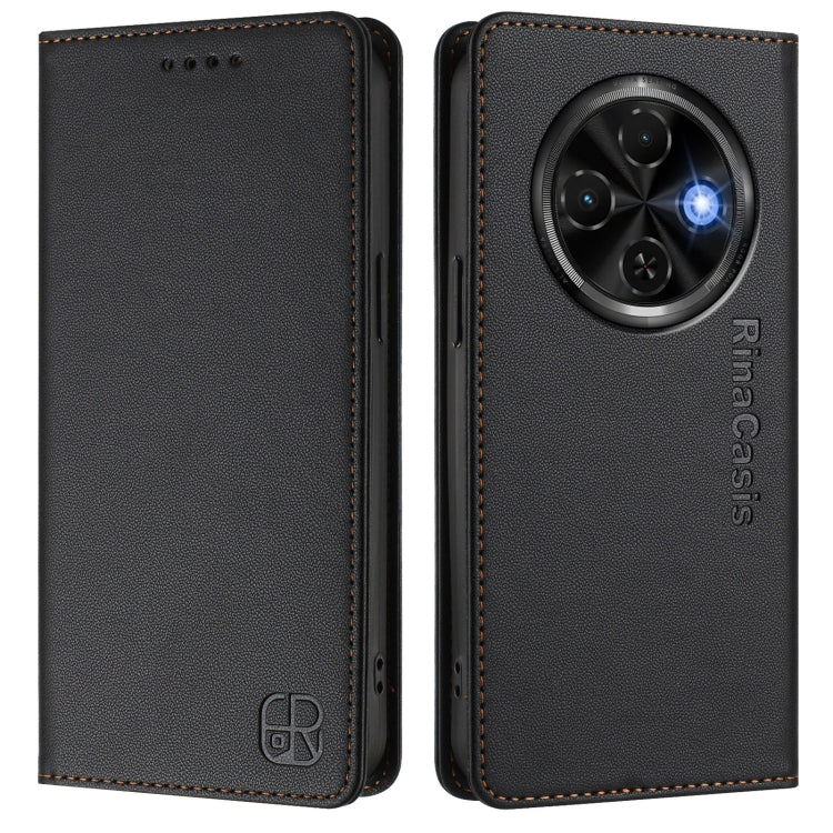 For Tecno Spark 30C RC01 Dual-Folded Magnetic Suction RFID Leather Phone Case