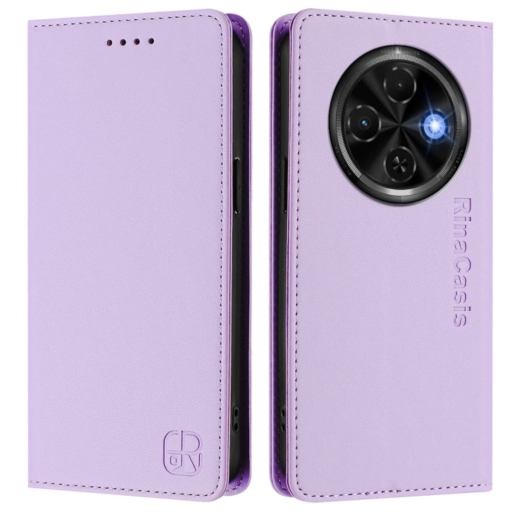 For Tecno Spark 30C RC01 Dual-Folded Magnetic Suction RFID Leather Phone Case
