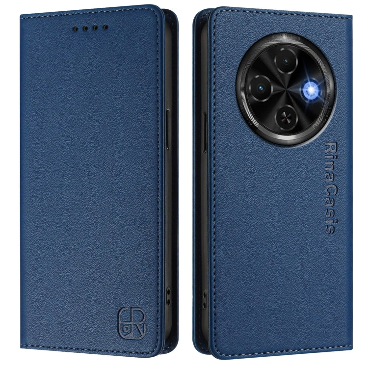 For Tecno Spark 30C RC01 Dual-Folded Magnetic Suction RFID Leather Phone Case