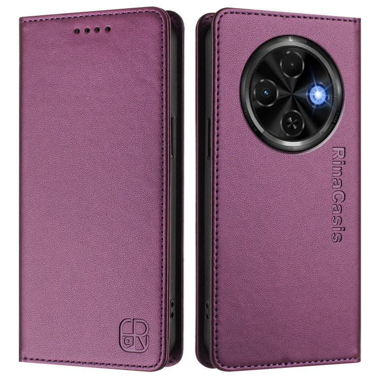 For Tecno Spark 30C RC01 Dual-Folded Magnetic Suction RFID Leather Phone Case