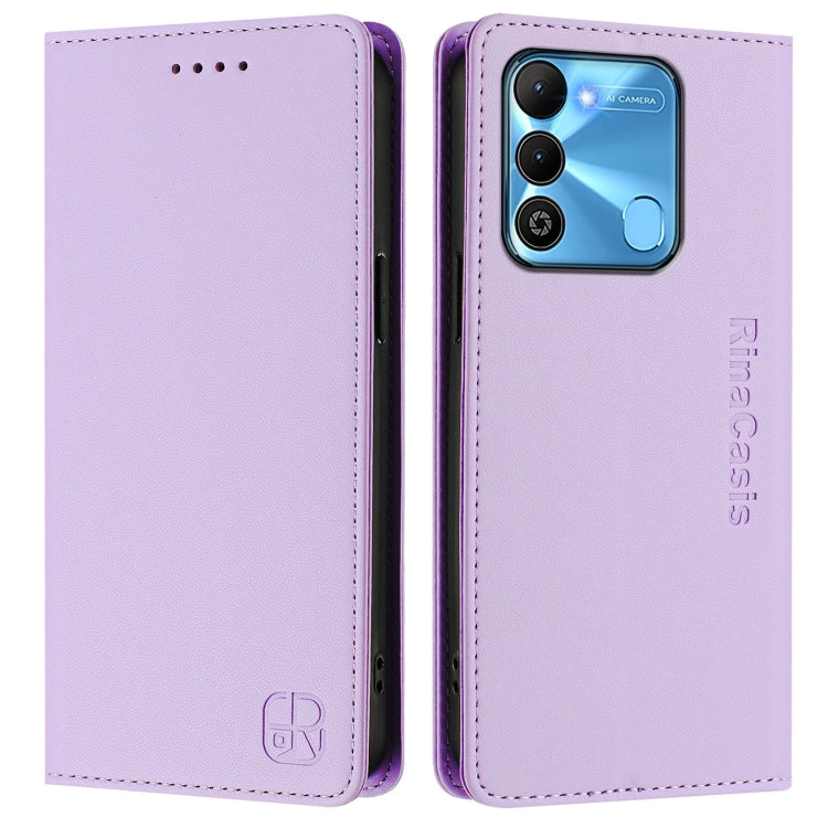 For Tecno Spark GO 2022 / 8C / 9 RC01 Dual-Folded Magnetic Suction RFID Leather Phone Case