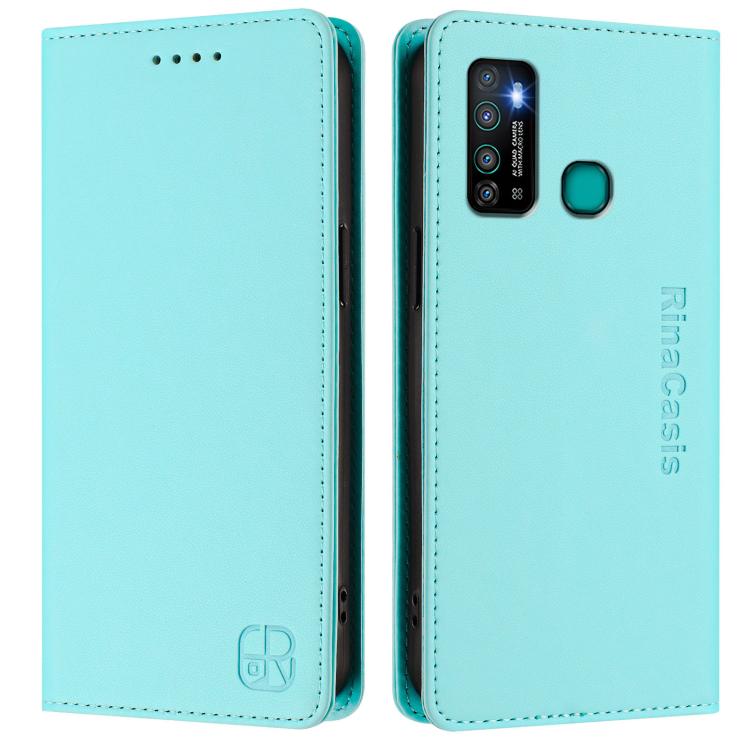 For Tecno Camon 15 / 15 Air RC01 Dual-Folded Magnetic Suction RFID Leather Phone Case