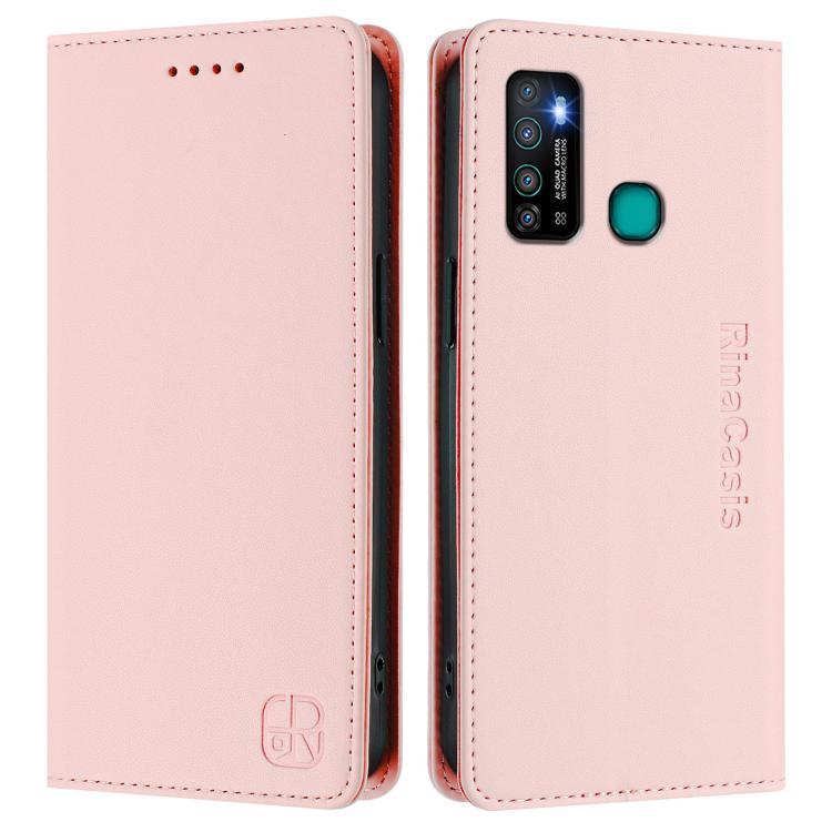 For Tecno Camon 15 / 15 Air RC01 Dual-Folded Magnetic Suction RFID Leather Phone Case