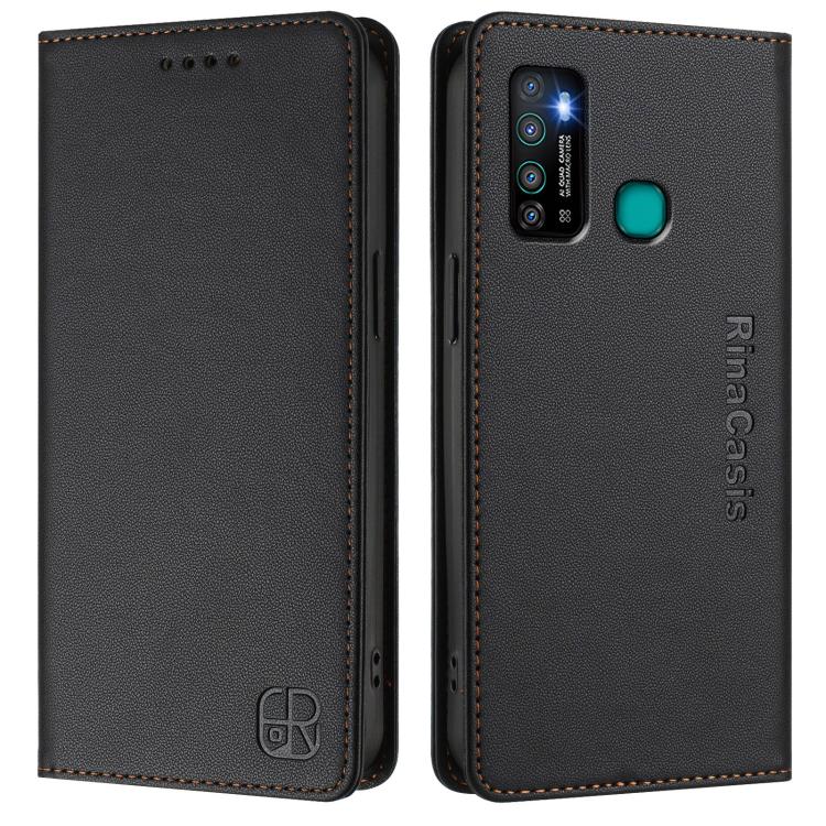 For Tecno Camon 15 / 15 Air RC01 Dual-Folded Magnetic Suction RFID Leather Phone Case