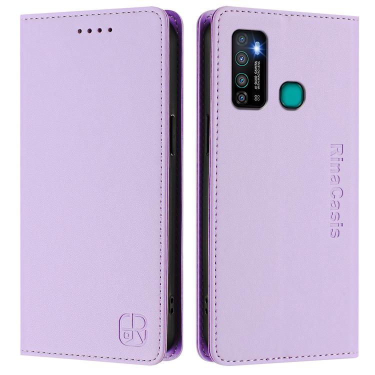 For Tecno Camon 15 / 15 Air RC01 Dual-Folded Magnetic Suction RFID Leather Phone Case
