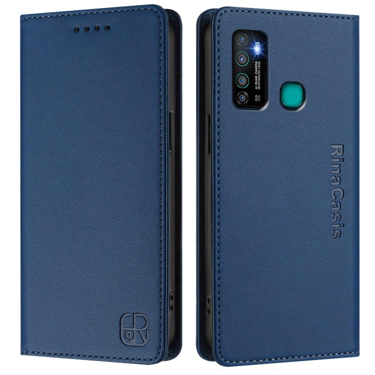 For Tecno Camon 15 / 15 Air RC01 Dual-Folded Magnetic Suction RFID Leather Phone Case