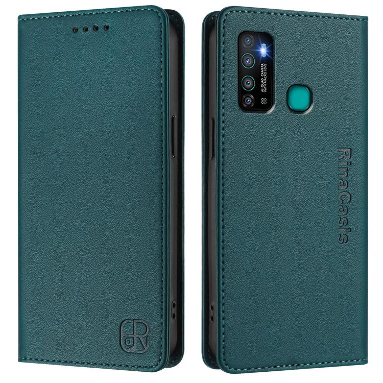 For Tecno Camon 15 / 15 Air RC01 Dual-Folded Magnetic Suction RFID Leather Phone Case