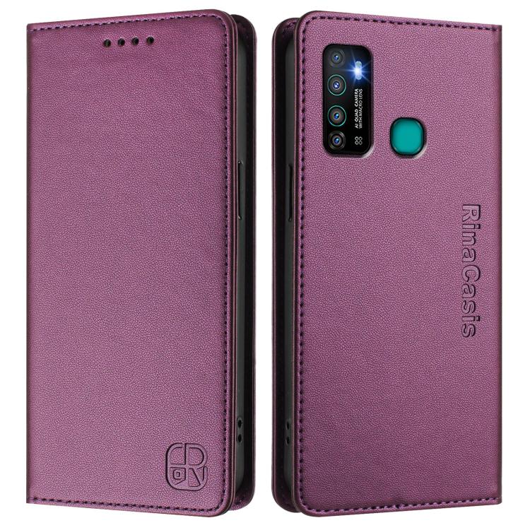 For Tecno Camon 15 / 15 Air RC01 Dual-Folded Magnetic Suction RFID Leather Phone Case