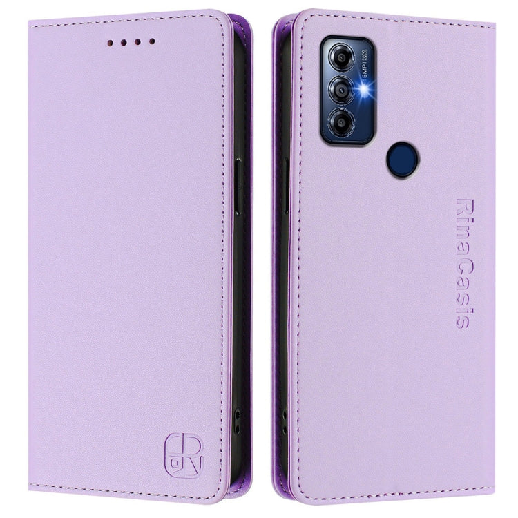 For Motorola G Pure / Moto G Play 2023 RC01 Dual-Folded Magnetic Suction RFID Leather Phone Case
