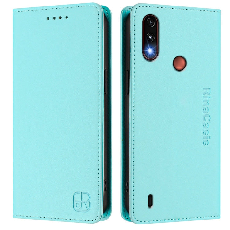 For Motorola Moto E7 Power RC01 Dual-Folded Magnetic Suction RFID Leather Phone Case