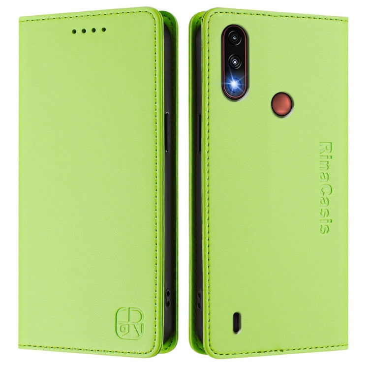 For Motorola Moto E7 Power RC01 Dual-Folded Magnetic Suction RFID Leather Phone Case