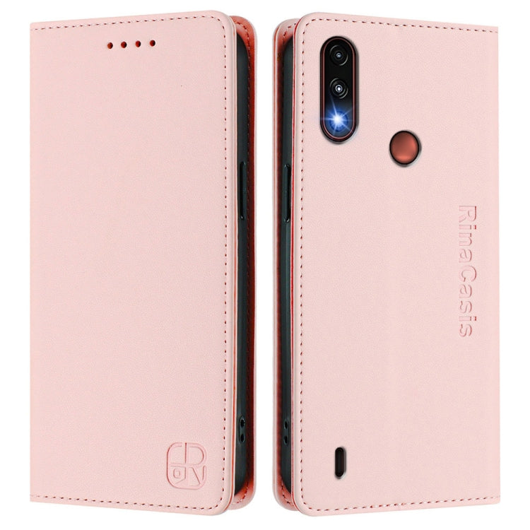 For Motorola Moto E7 Power RC01 Dual-Folded Magnetic Suction RFID Leather Phone Case