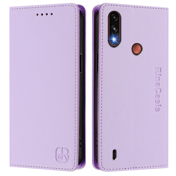 For Motorola Moto E7 Power RC01 Dual-Folded Magnetic Suction RFID Leather Phone Case
