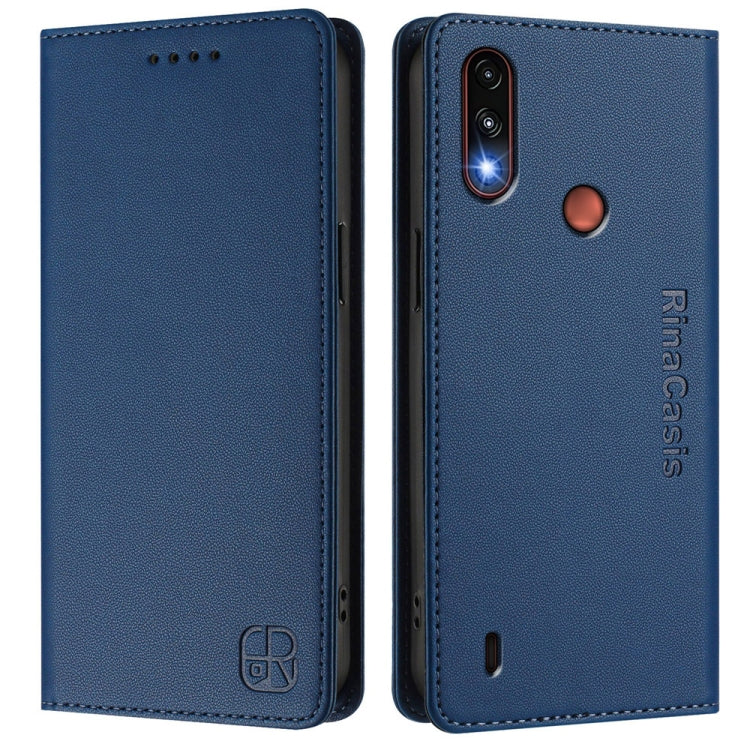 For Motorola Moto E7 Power RC01 Dual-Folded Magnetic Suction RFID Leather Phone Case