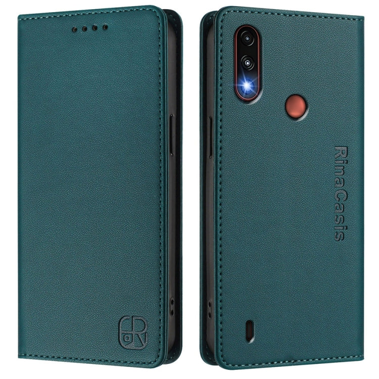 For Motorola Moto E7 Power RC01 Dual-Folded Magnetic Suction RFID Leather Phone Case