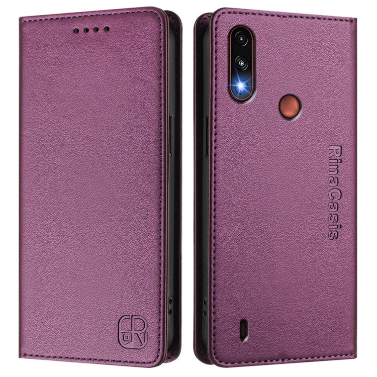 For Motorola Moto E7 Power RC01 Dual-Folded Magnetic Suction RFID Leather Phone Case