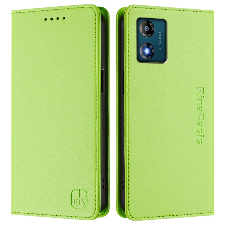 For Motorola Moto E13 RC01 Dual-Folded Magnetic Suction RFID Leather Phone Case