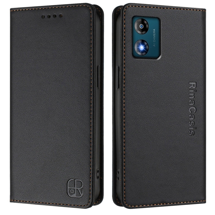 For Motorola Moto E13 RC01 Dual-Folded Magnetic Suction RFID Leather Phone Case