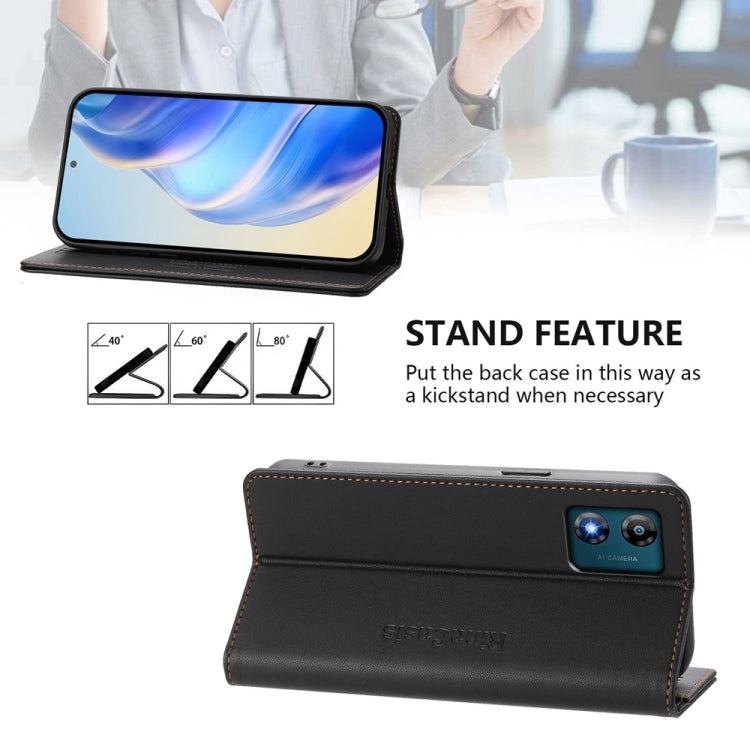 For Motorola Moto E13 RC01 Dual-Folded Magnetic Suction RFID Leather Phone Case
